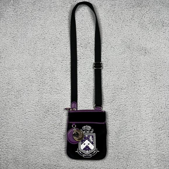 Vintage Juicy Couture Cross Body Bag Mini Purse Black Purple Embroidered Y2K - Picture 9 of 16